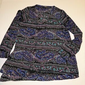 The Limited black and purple Asymmetrical paisley popover top sz s